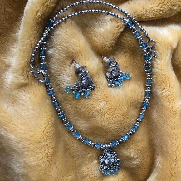 Delicate Robin Blue and silver baby beads with cz stone costume jewelry - Picture 1 of 5
